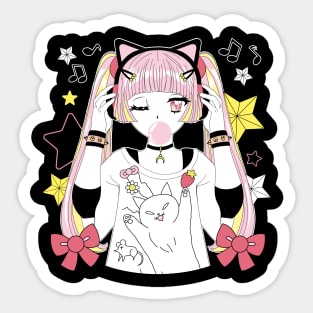 Girl anime style listening to music Sticker
